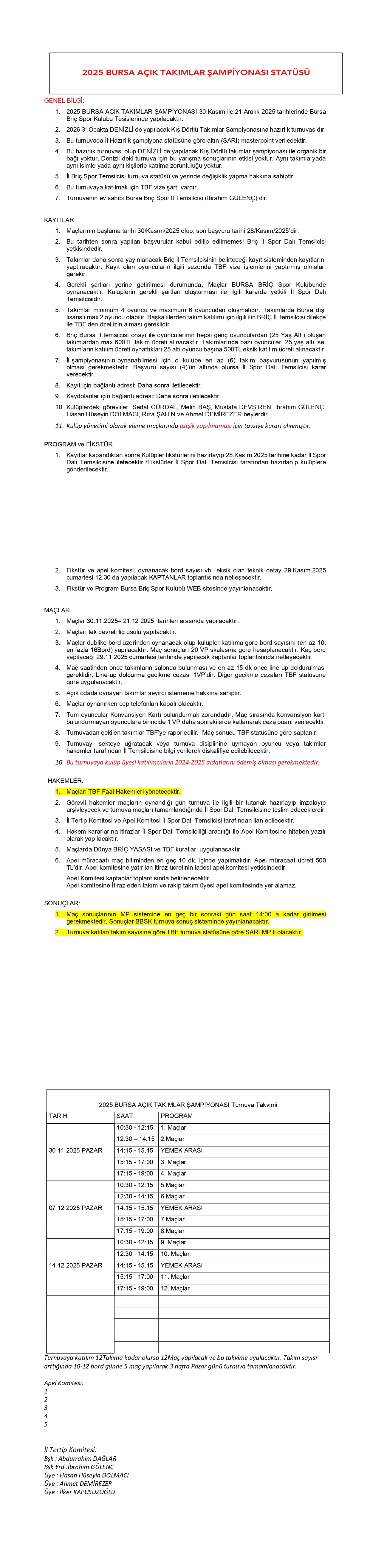 2026 Kış Dörtlü BURSA Takımlar Şampiyonası